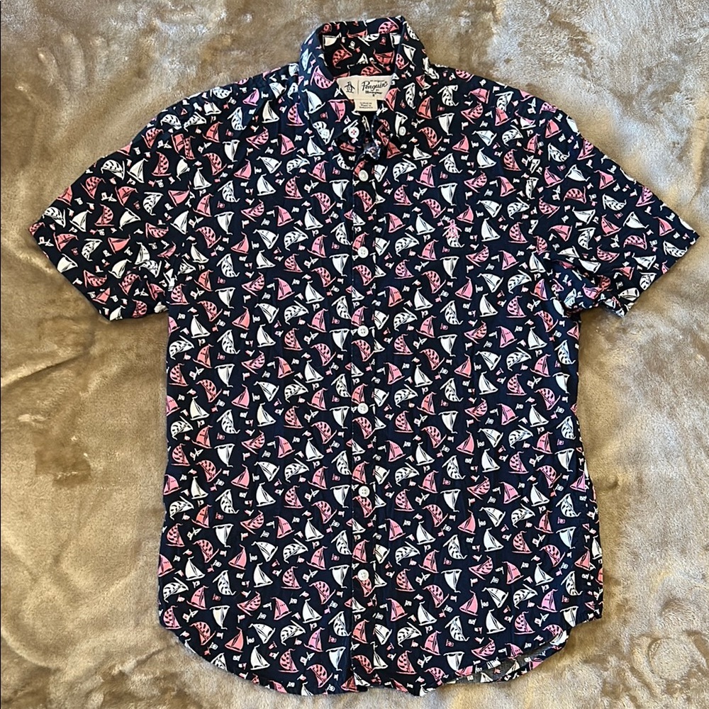 Original Penguin Blue and Pink Casual Button Up Shirt
